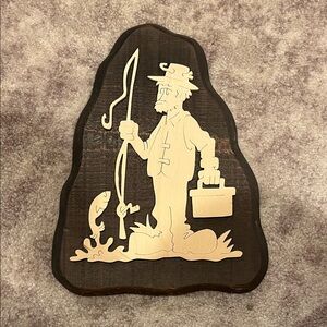 Wooden Fisherman Wall Plaque - Natural & Dark Brown